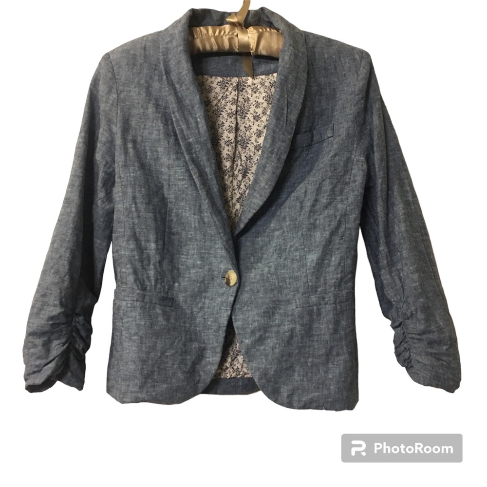Gibgao Blue Demin Linen Jacket Blazer  US size Medium